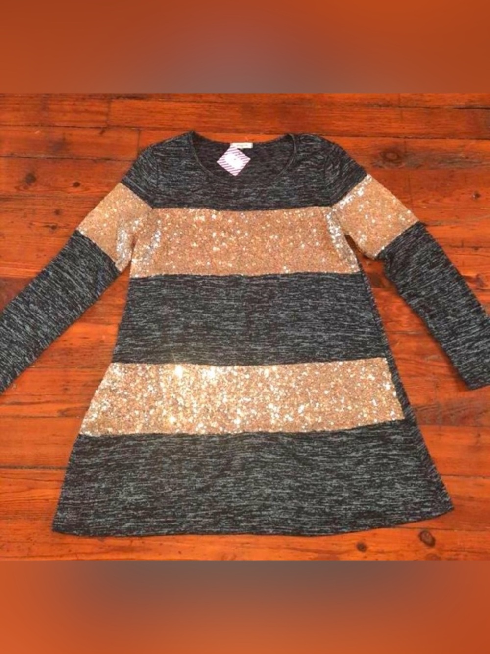 12 Pm By Mon Ami Black Dress with Gold Sequin Stripes - Picture 2 of 6